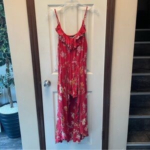 Angie Vibrant Red Dress with Cream Floral Pattern